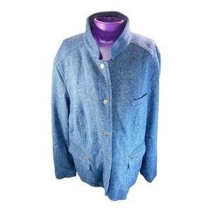 L.L.Bean virgin wool nylon silk blue elbow patches zipped pockets snap blazer L